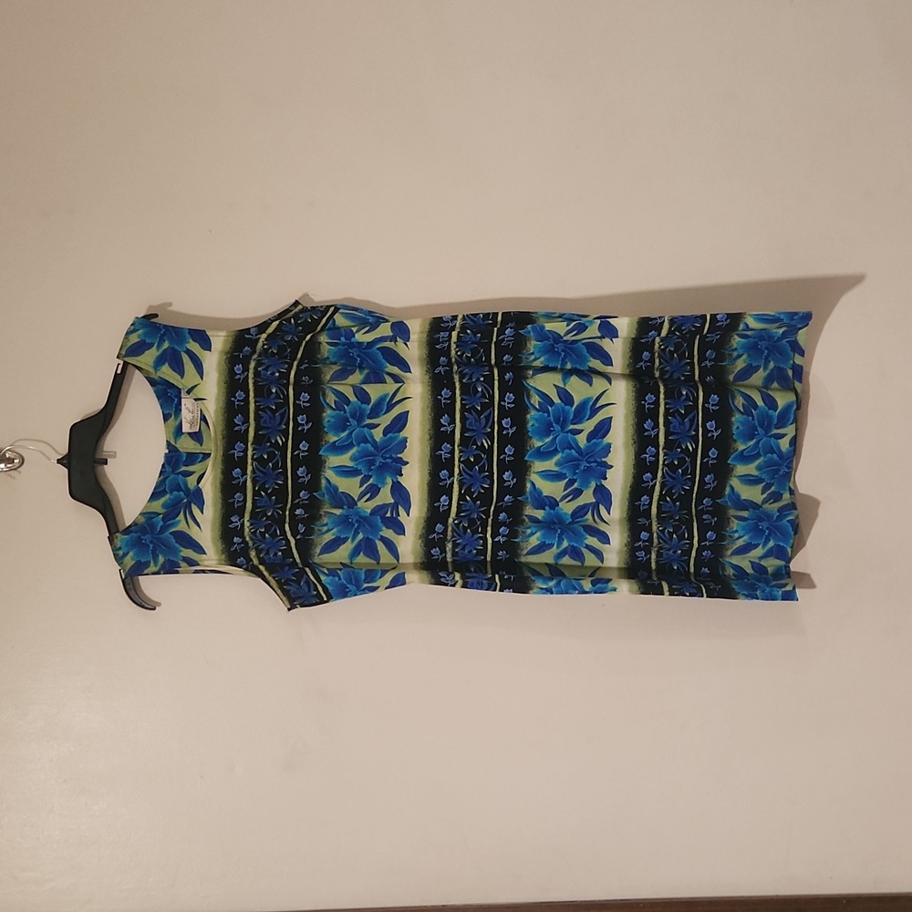Kathie Lee Collection vintage dress, blue, green and black floral print